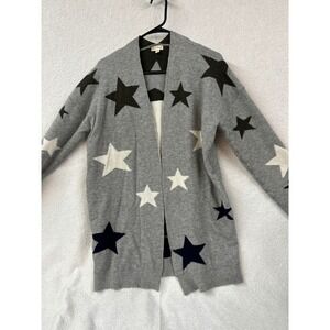 Hem & Thread Gray Star Print Open Front Cardigan Sweater Medium